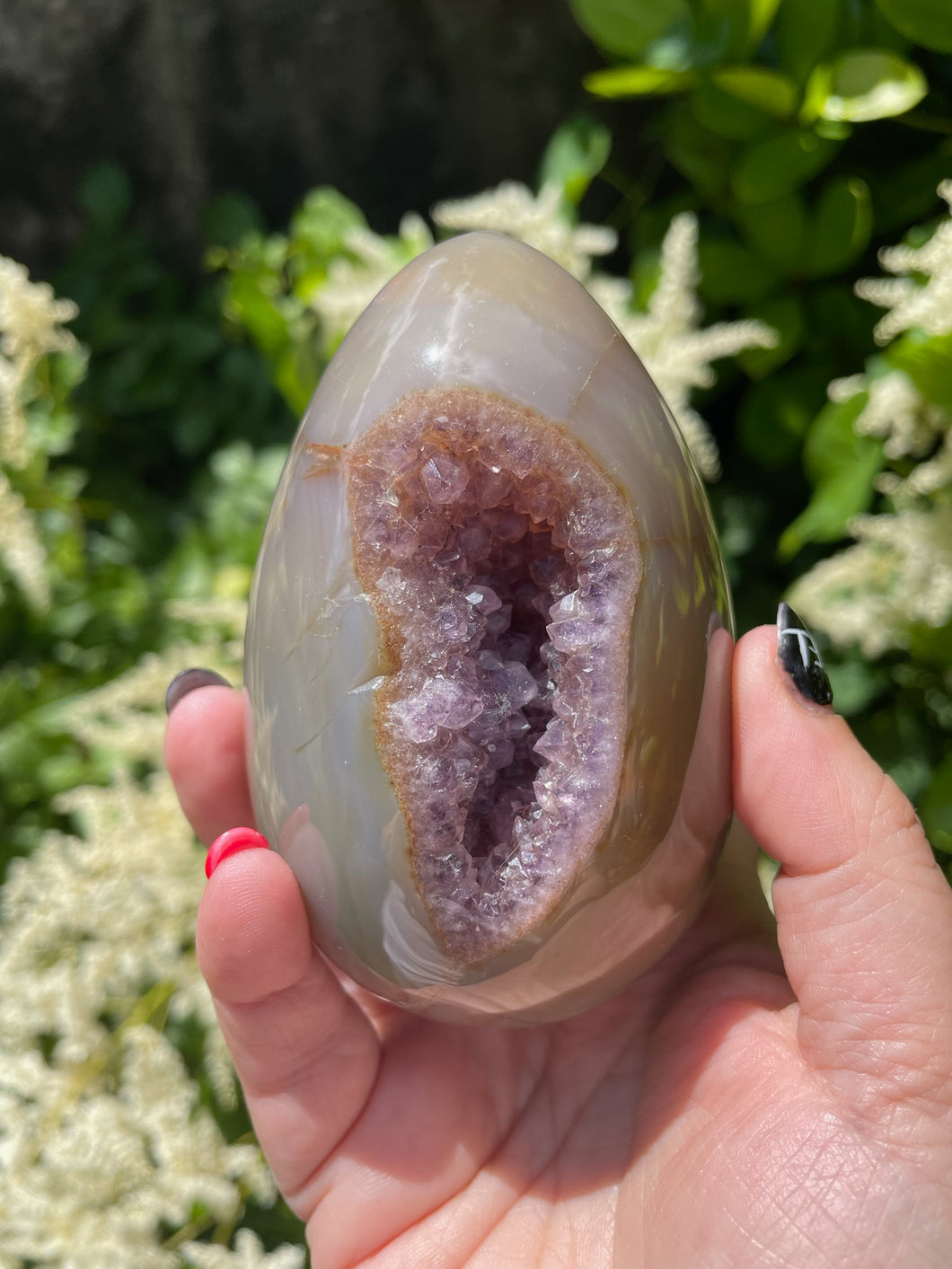 Amethyst in Agate Carved Egg