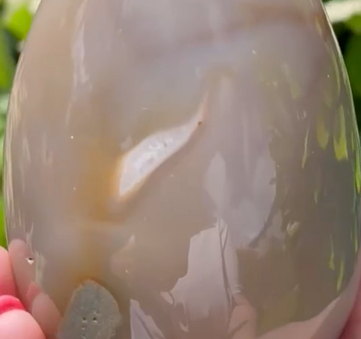 Amethyst in Agate Crystal Egg – Large Polished Brazilian Gemstone Carving