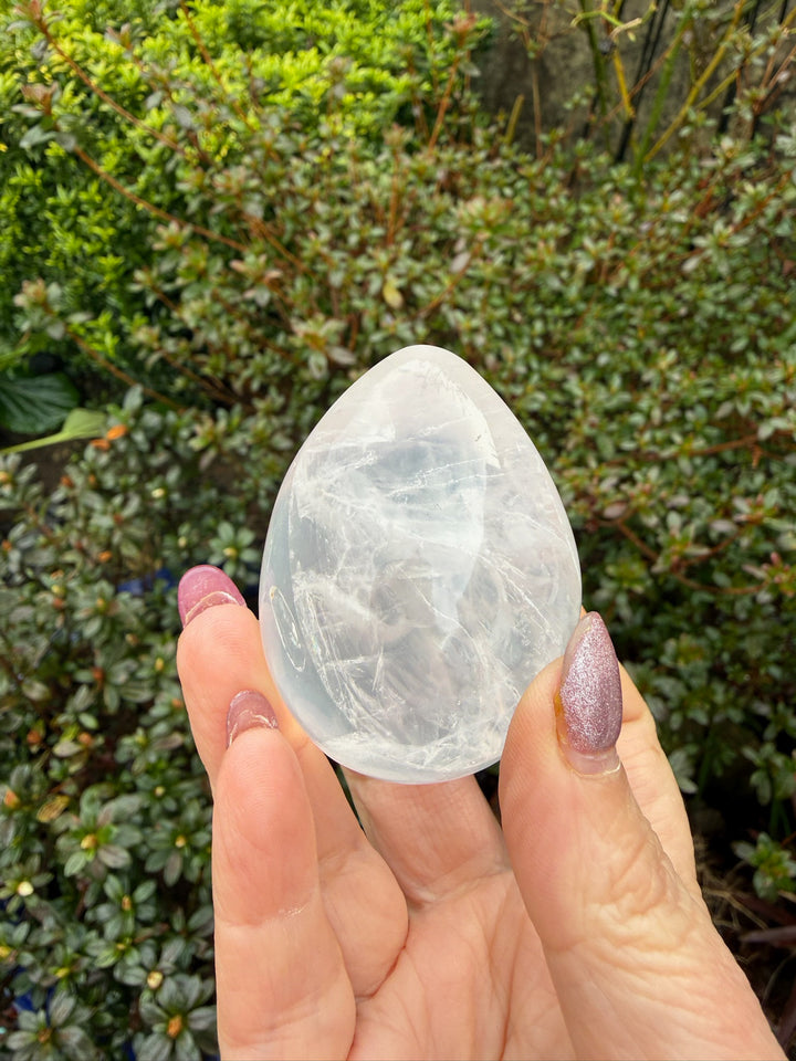 Light Clear Rose Quartz Carved Egg