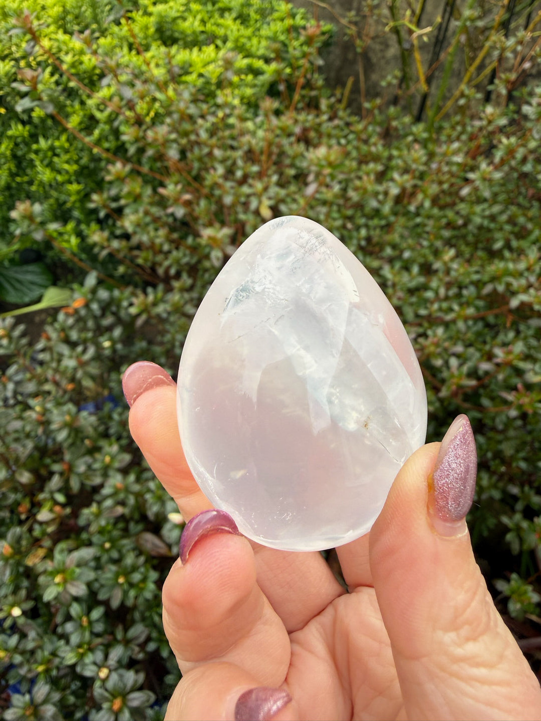 Light Clear Rose Quartz Carved Egg