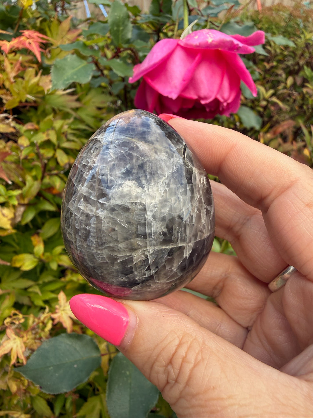 Black Moonstone Crystal Egg – Polished Madagascar Gemstone Carving