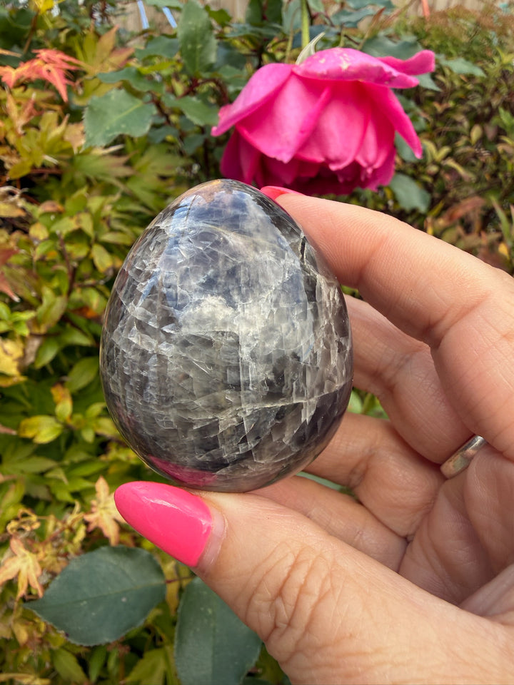 Black Moonstone Crystal Egg – Polished Madagascar Gemstone Carving