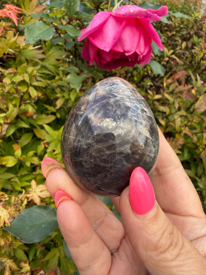 Black Moonstone Crystal Egg – Polished Madagascar Gemstone Carving