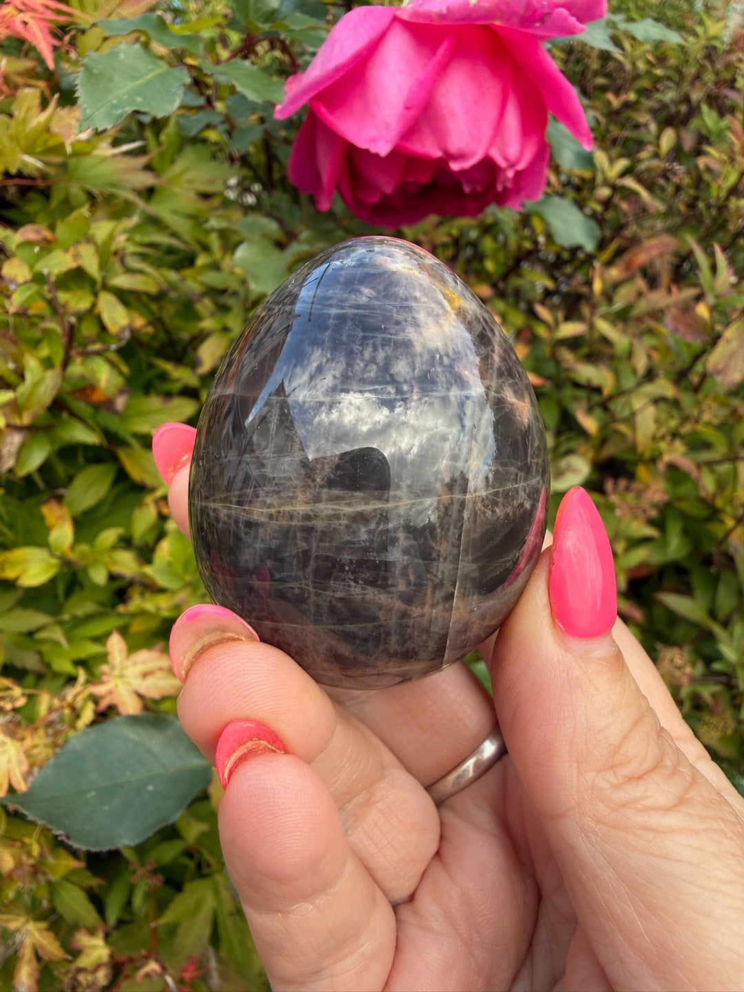 Black Moonstone Crystal Egg – Polished Madagascar Gemstone Carving