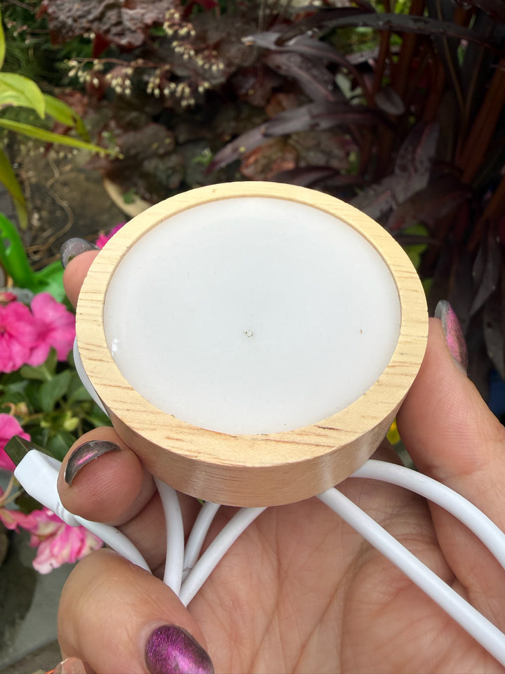 Round Flat Wooden Crystal White Light Display USB Lightbox