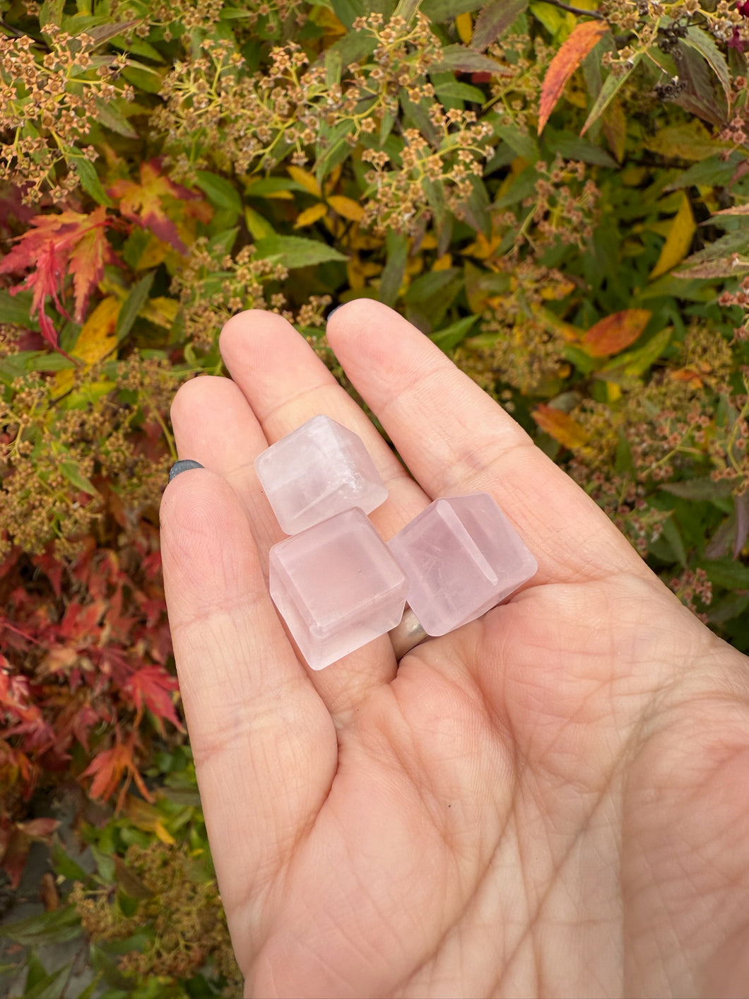 Set of THREE Rose Quartz Cubes