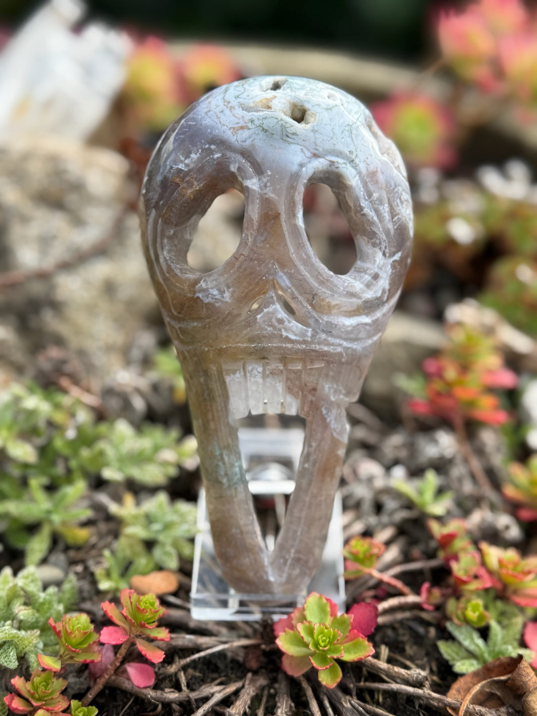 Moss Agate Scream Mask Carving