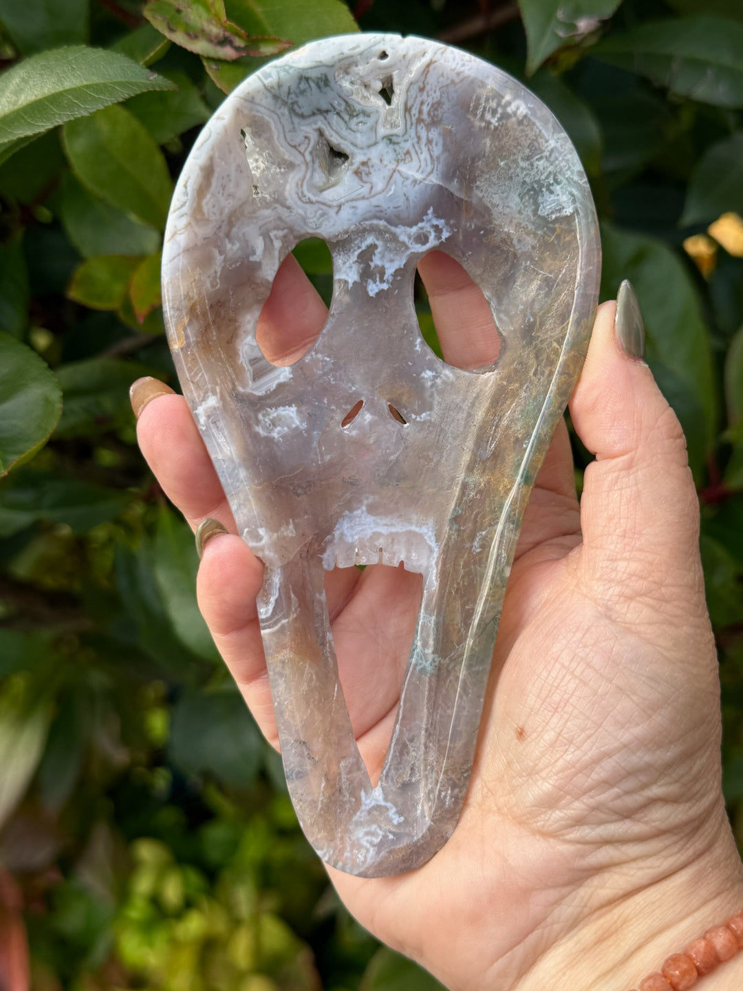 Moss Agate Scream Mask Carving