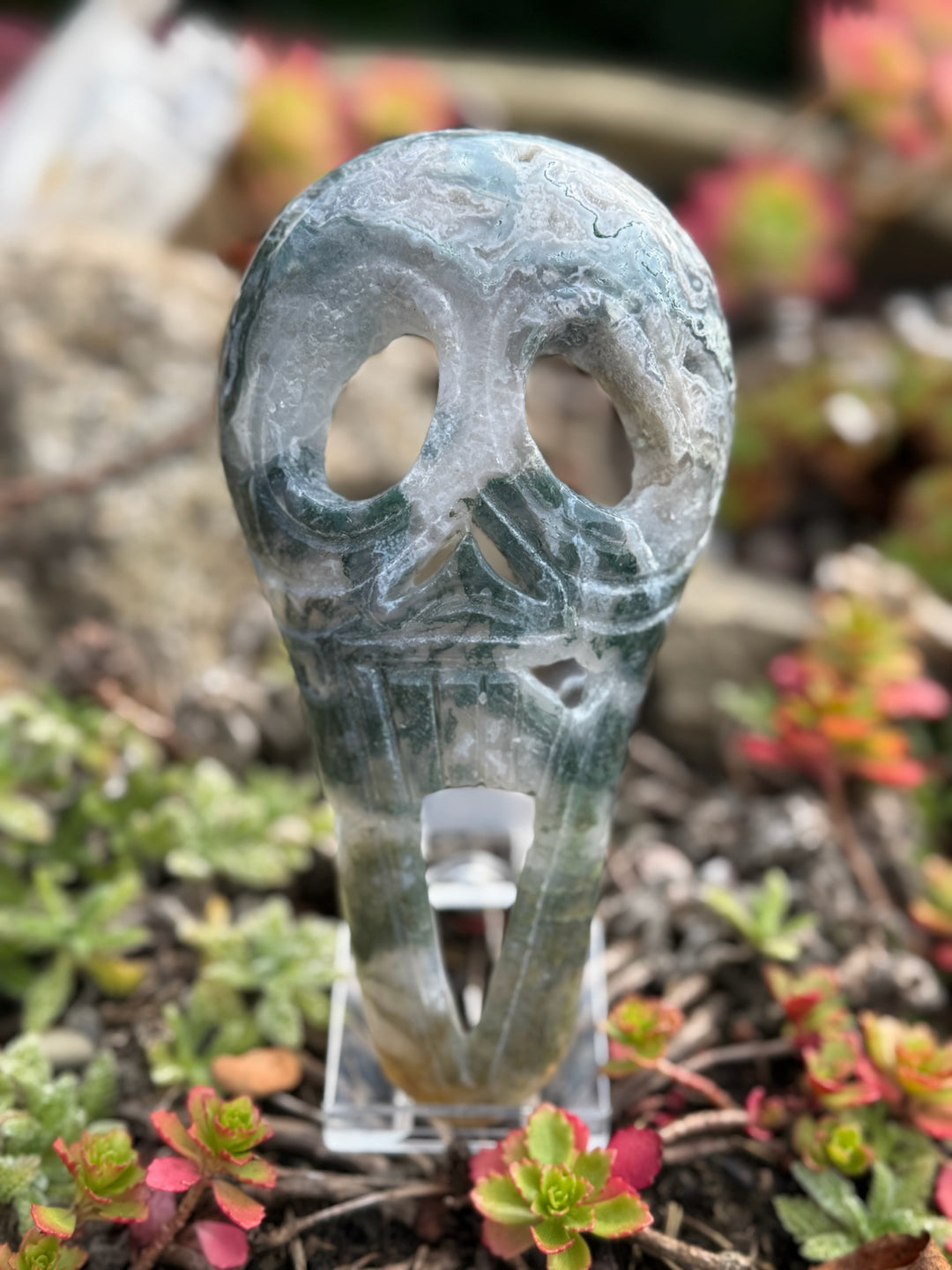 Moss Agate Scream Mask Carving