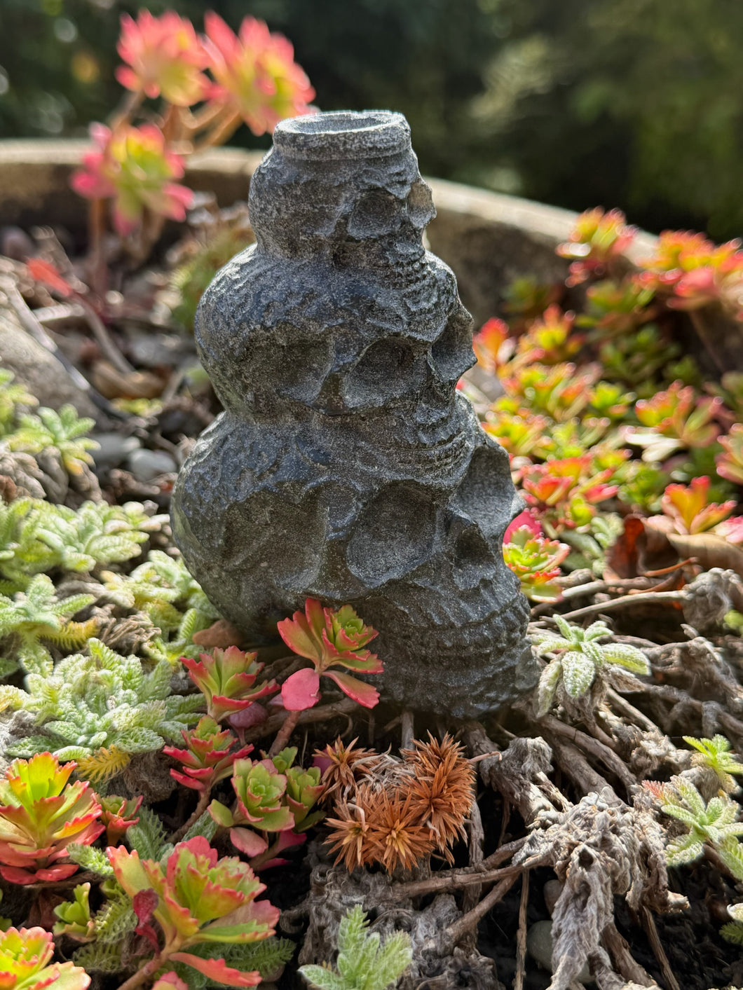 Triple Skull Obsidian Sphere Stand