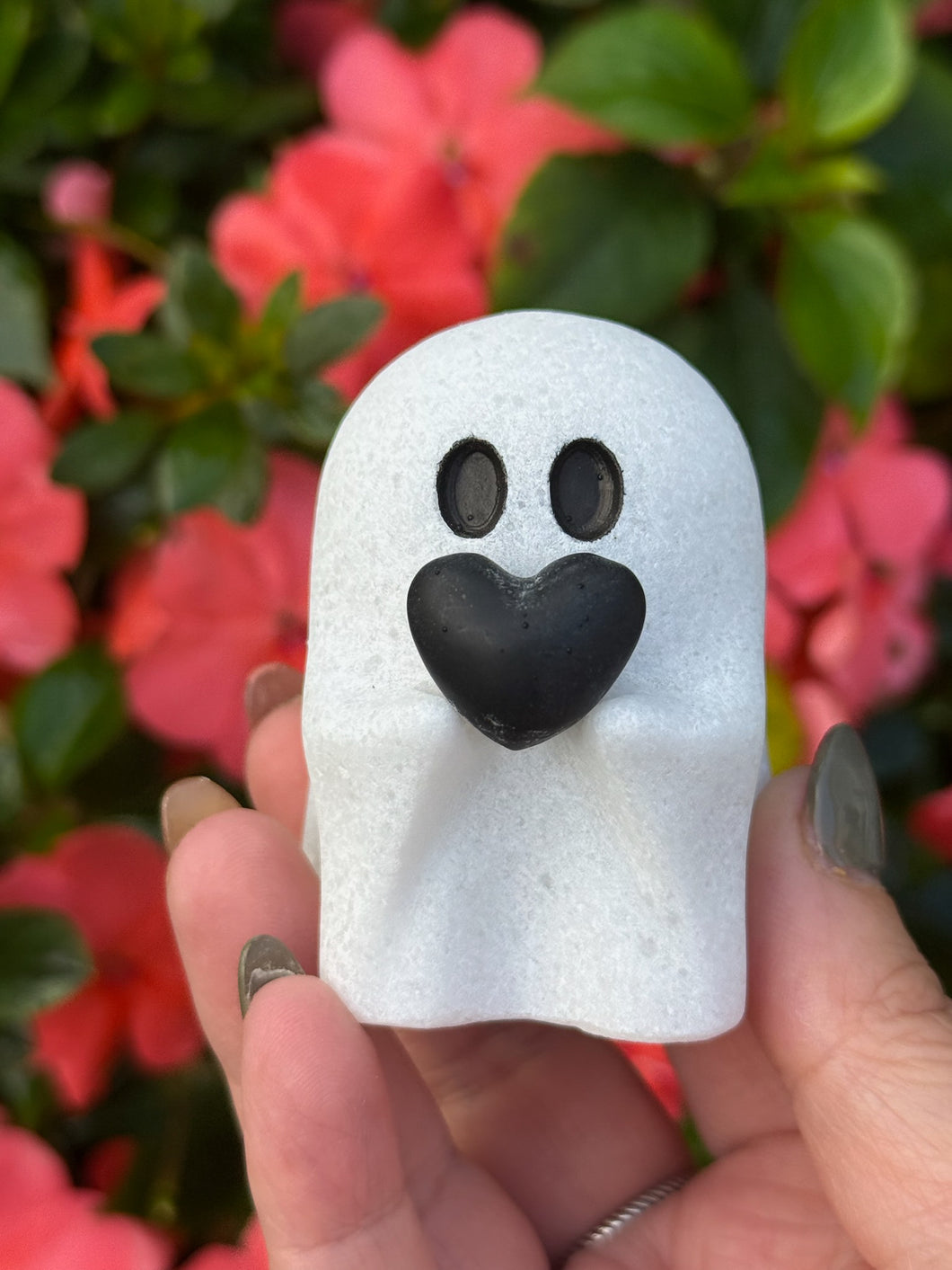 White Marble Ghost with Obsidian Heart