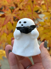 Load image into Gallery viewer, White Marble Ghost with Obsidian Bat
