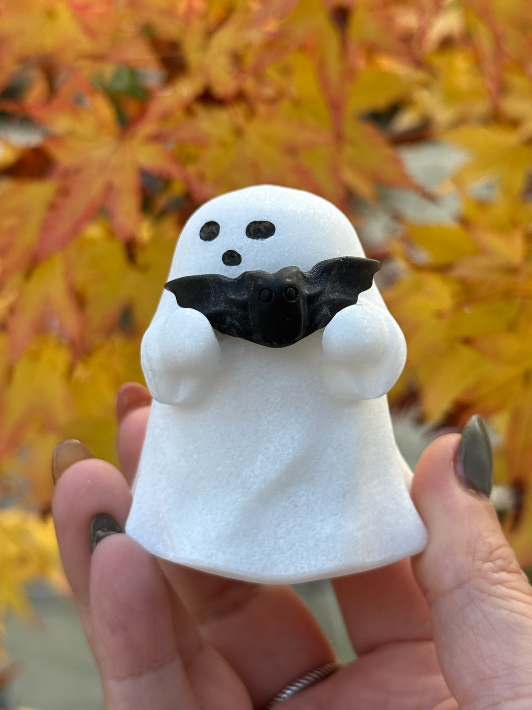 White Marble Ghost with Obsidian Bat