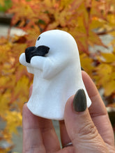 Load image into Gallery viewer, White Marble Ghost with Obsidian Bat
