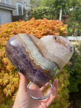 Load image into Gallery viewer, Amethyst and Crazy Lace Agate Heart with Stand
