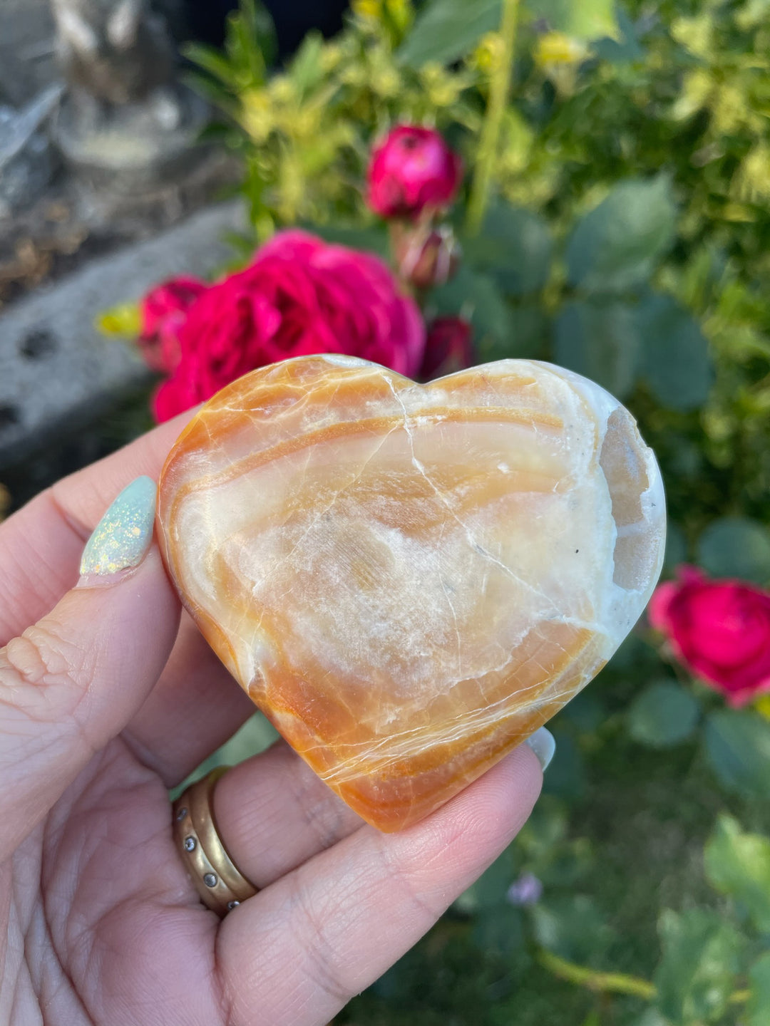 Aragonite Heart Carving with Druzy