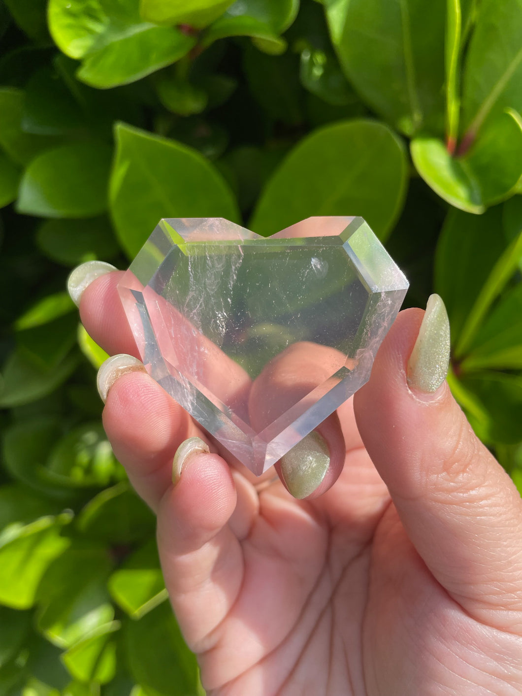 Clear Rose Quartz Geometric Heart Carving
