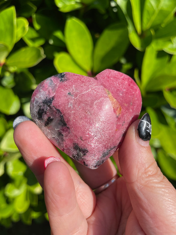 High Grade Rhodonite with Flash Heart Carving