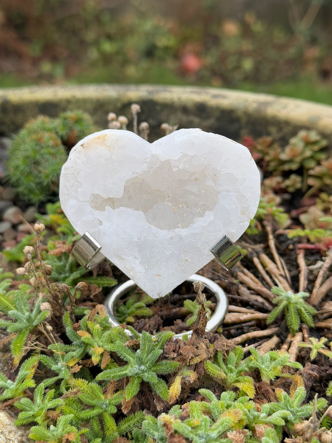 Druzy Quartz Heart Carving with Stand