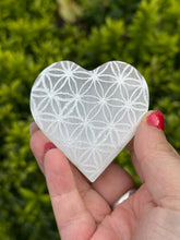 Load image into Gallery viewer, Etched Flower of Life Selenite Heart Carving
