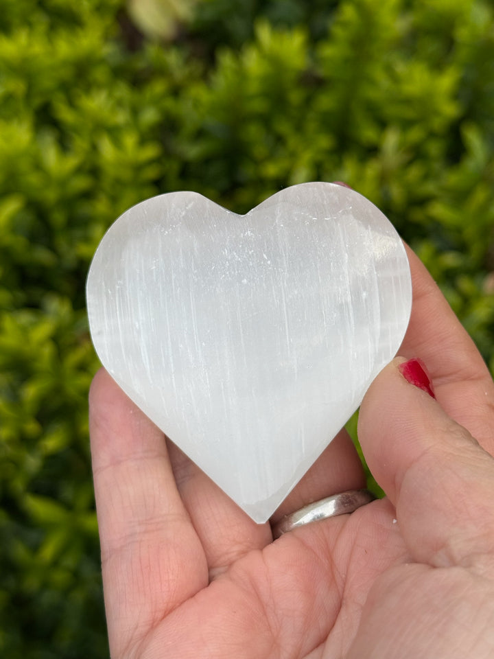 Etched Flower of Life Selenite Heart Carving