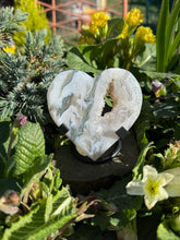 Load image into Gallery viewer, Druzy Moss Agate Heart Carving with Stand

