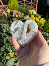 Load image into Gallery viewer, Druzy Moss Agate Heart Carving with Stand
