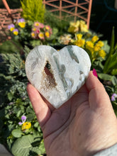 Load image into Gallery viewer, Druzy Moss Agate Heart Carving with Stand

