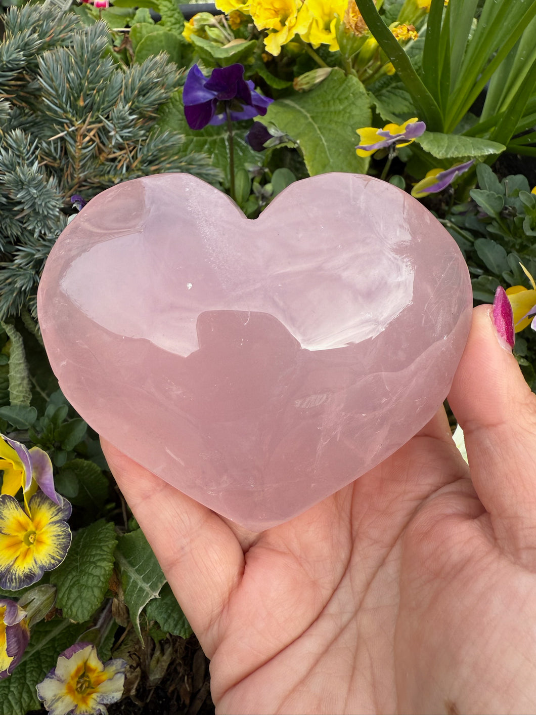 Rose Quartz Heart Carving On Stand
