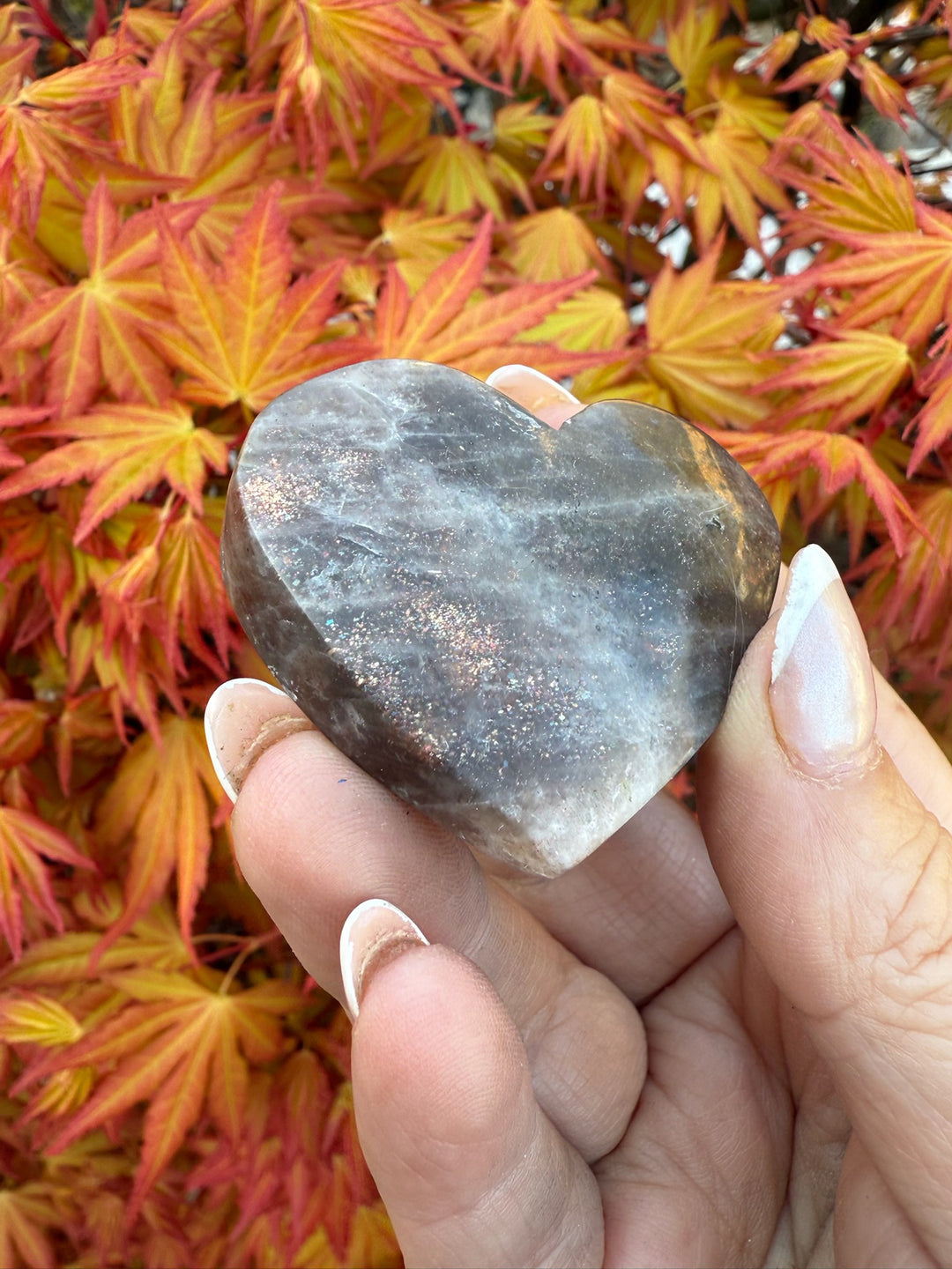 Black Moonstone and Sunstone Heart