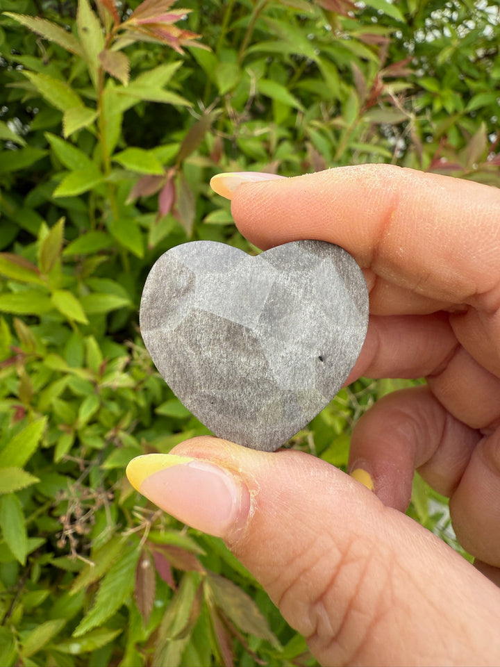 Silver Sheen Obsidian Faceted Heart Carving