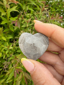 Silver Sheen Obsidian Faceted Heart Carving
