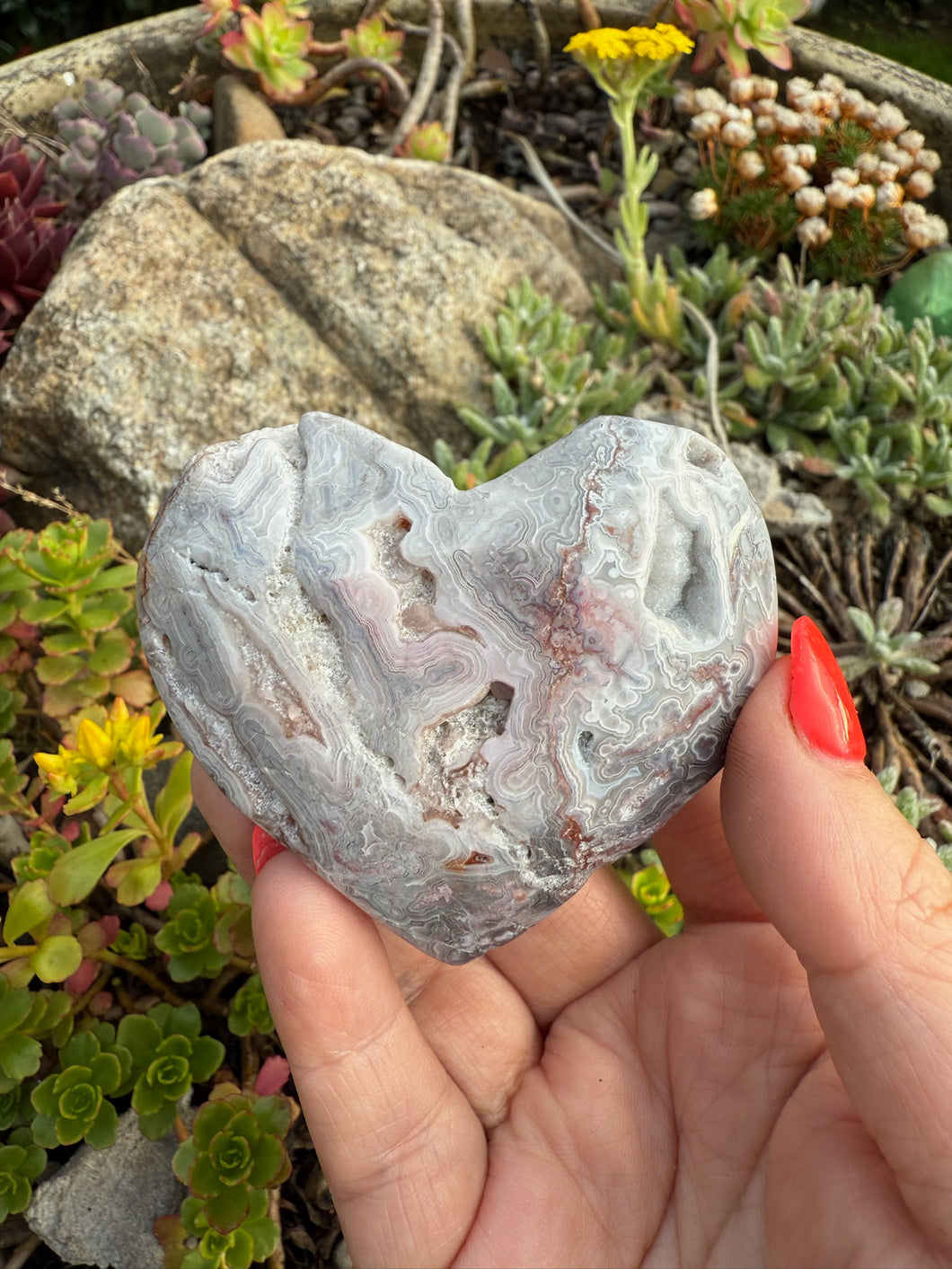 Druzy Mexican Crazy Lace Agate Heart Carving