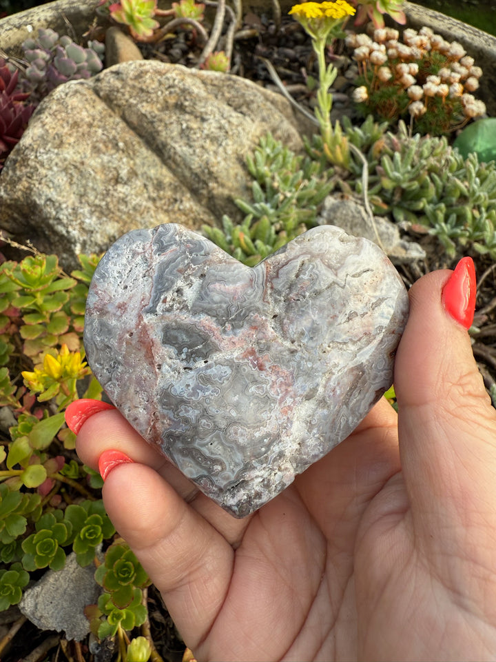Druzy Mexican Crazy Lace Agate Heart Carving