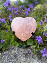 Load image into Gallery viewer, Large Rose Quartz Heart Carving with Black Stand
