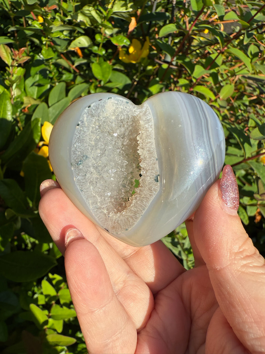 Druzy Agate and Quartz Heart Carving