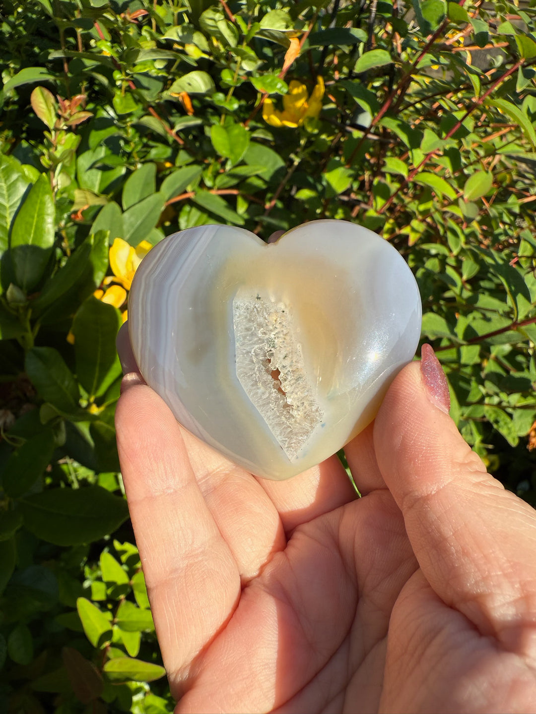 Druzy Agate and Quartz Heart Carving