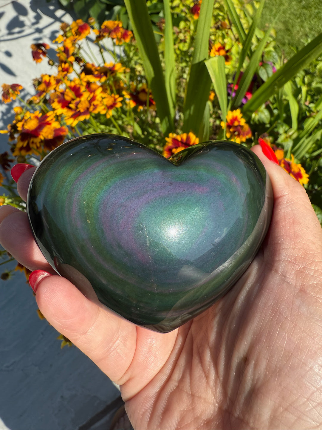 Rainbow Obsidian Heart Carving