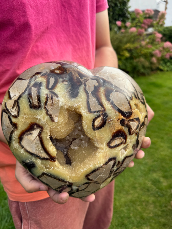 Extra Large Septarian Heart with Calcite on Custom Stand