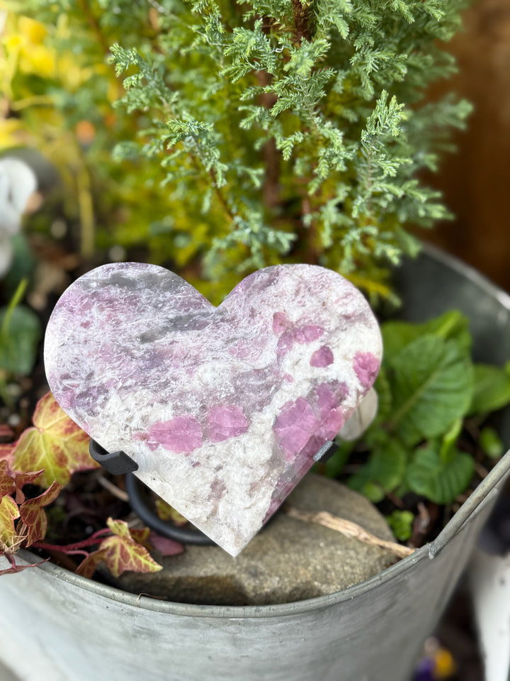 Large Tourmaline in Albite Heart Carving with Stand