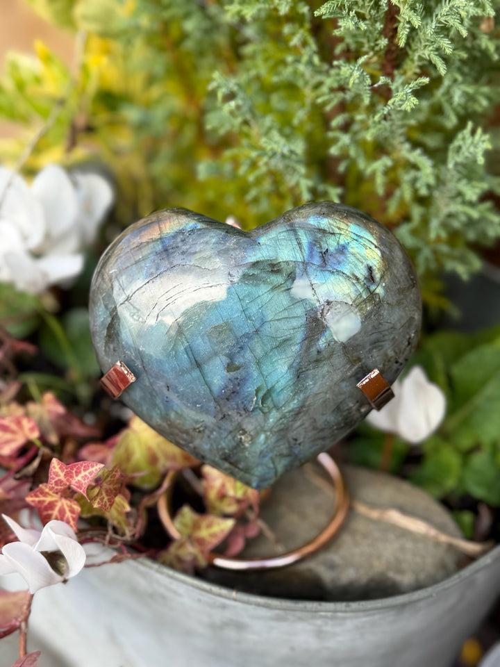 Large Blue Flash Labradorite Heart with Stand Carving