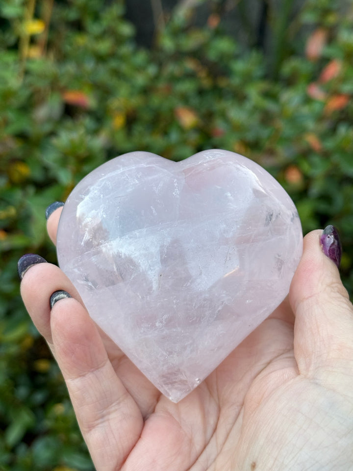 Puff Rose Quartz Heart Carving with Stand