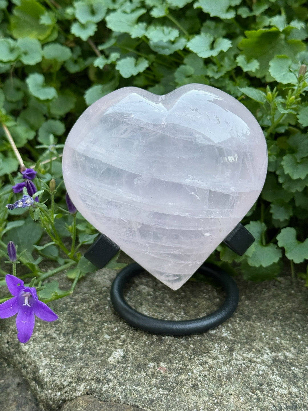 Puff Rose Quartz Heart Carving with Stand