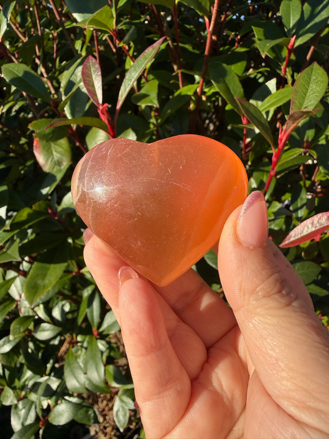 Orange Calcite Heart Carving