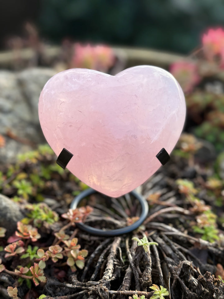 Rose Quartz Heart Carving with Stand