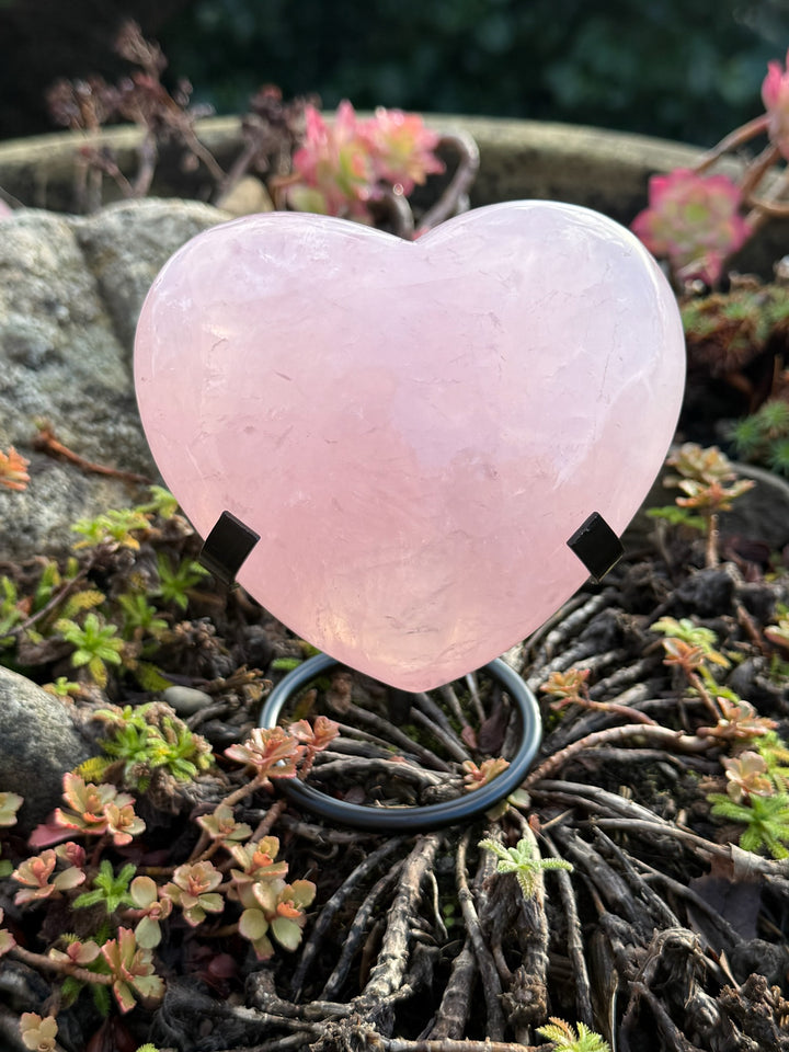 Rose Quartz Heart Carving with Stand