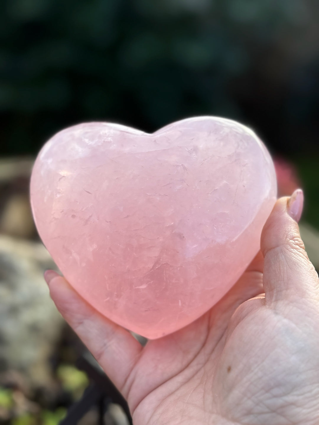 Rose Quartz Heart Carving with Stand