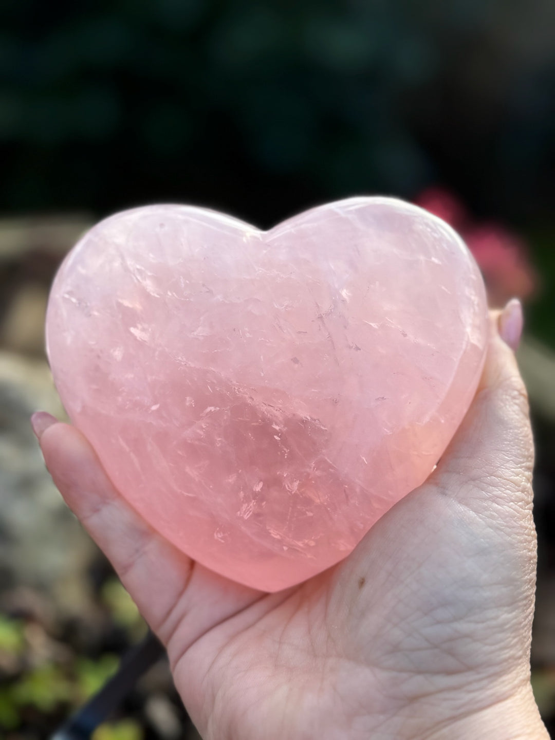 Rose Quartz Heart Carving with Stand