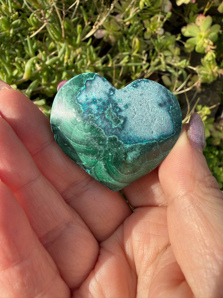 Chrysocolla and Malachite Heart Carving
