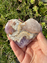 Load image into Gallery viewer, Crazy Lace Agate and Amethyst Heart Carving
